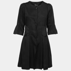 Fendi Black Crepe Pleated Button Front Dress M