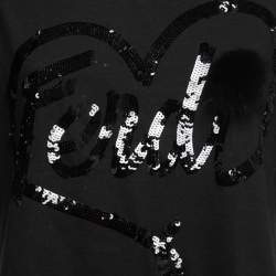 Pre Owned Fendi Black Cotton Sequin Logo Embellished Short Sleeve T-Shirt M