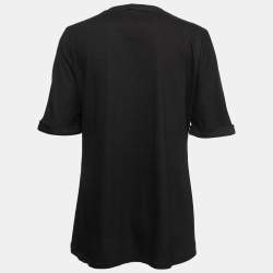 Pre Owned Fendi Black Cotton Sequin Logo Embellished Short Sleeve T-Shirt M