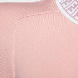 مملوكة مسبقًا Fendi Pink Crepe Rib Knit Collar Detail Belted Midi Dress S