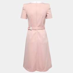 مملوكة مسبقًا Fendi Pink Crepe Rib Knit Collar Detail Belted Midi Dress S