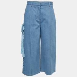 Fendi Blue Denim Lace-Up Detail Cropped Trousers M