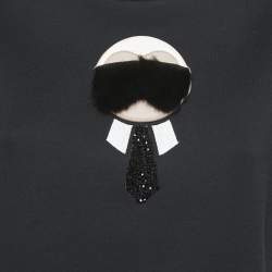 Pre Owned Fendi Black Cotton Knit Karlito Patch Crewneck T-Shirt M