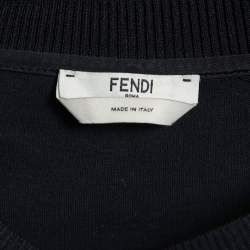 Pre Owned Fendi Black Cotton Knit Karlito Patch Crewneck T-Shirt M