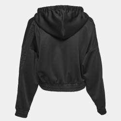 Pre Owned Fendi Black Jersey Logo Band Detail Cropped Hoodie M