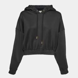 Pre Owned Fendi Black Jersey Logo Band Detail Cropped Hoodie M