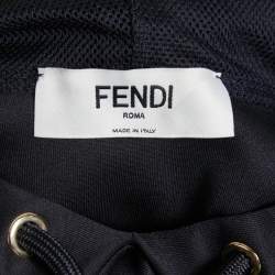 Pre Owned Fendi Black Jersey Logo Band Detail Cropped Hoodie M