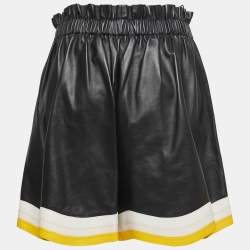 Fendi Black Leather High-Waisted Curved Hem Shorts M