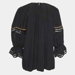 Pre Owned Fendi Black Silk Balloon Sleeve Top S