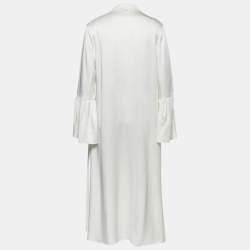 Pre Owned Fendi White Satin Crepe Pleated Tie-Neck Dress M