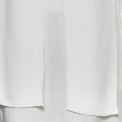 Pre Owned Fendi White Satin Crepe Pleated Tie-Neck Dress M