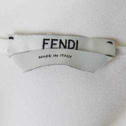 Pre Owned Fendi White Satin Crepe Pleated Tie-Neck Dress M