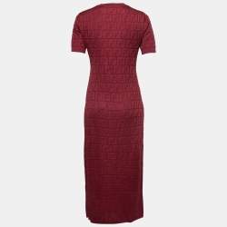 Pre Owned Fendi Burgundy FF Intarsia Knit Midi Dress M