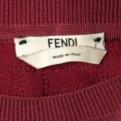 Pre Owned Fendi Burgundy FF Intarsia Knit Midi Dress M