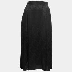 Fendi Black Patterned Silk Pleated Midi Skirt S