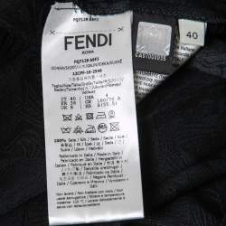 Fendi Black Patterned Silk Pleated Midi Skirt S