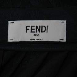 Fendi Black Patterned Silk Pleated Midi Skirt S