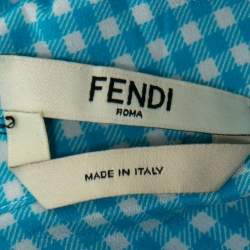 Pre Owned Fendi Blue Checked Silk Pocketed Short Sleeve Shirt XS