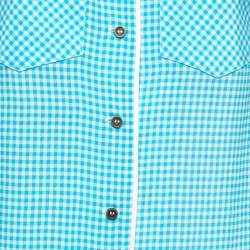 Pre Owned Fendi Blue Checked Silk Pocketed Short Sleeve Shirt XS
