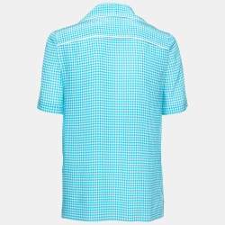 Pre Owned Fendi Blue Checked Silk Pocketed Short Sleeve Shirt XS