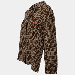 Pre Owned Fendi Brown Zucca Monogram Silk Button Front Shirt S