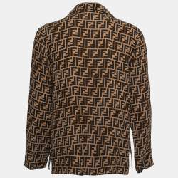 Pre Owned Fendi Brown Zucca Monogram Silk Button Front Shirt S