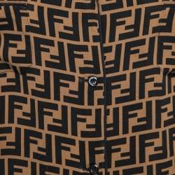 Pre Owned Fendi Brown Zucca Monogram Silk Button Front Shirt S