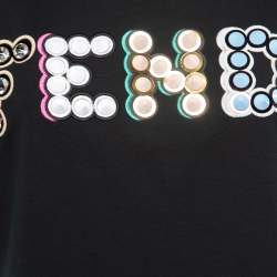 Pre Owned Fendi Black Cotton Logo Embellished Crewneck T-Shirt M