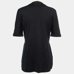 Pre Owned Fendi Black Cotton Logo Embellished Crewneck T-Shirt M