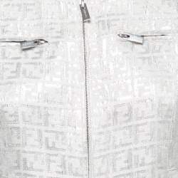 Pre Owned Fendi Vintage Metallic Jacquard Zucca Monogram Zip-Up Jacket S