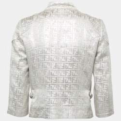 Pre Owned Fendi Vintage Metallic Jacquard Zucca Monogram Zip-Up Jacket S