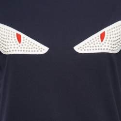 Pre Owned Fendi Navy Blue Monster Eye Embellished Cotton Knit T-Shirt M