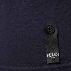 Pre Owned Fendi Navy Blue Monster Eye Embellished Cotton Knit T-Shirt M