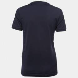 Pre Owned Fendi Navy Blue Monster Eye Embellished Cotton Knit T-Shirt M