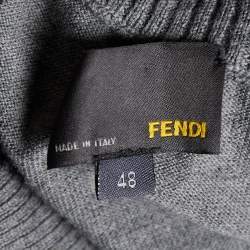 Pre Owned Fendi Grey Wool Neck Tie Detail Pullover L