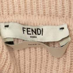 Pre Owned Fendi Beige Cashmere Pointelle Stitch Turtle Neck Rib Sweater S