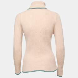 Pre Owned Fendi Beige Cashmere Pointelle Stitch Turtle Neck Rib Sweater S