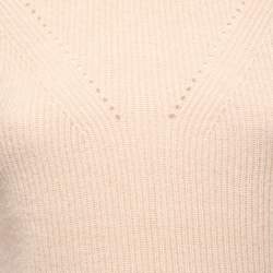 Pre Owned Fendi Beige Cashmere Pointelle Stitch Turtle Neck Rib Sweater S