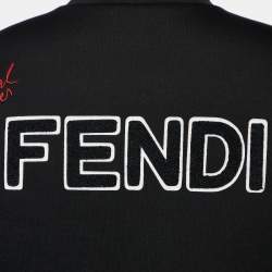 Pre Owned Fendi Karlito Black Logo Applique Detail Quilted Down Bomber Jacket S