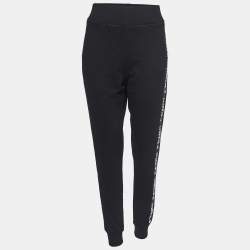 Pre Owned Fendi Black Cotton Logo Trimmed Joggers L