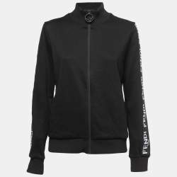 Fendi Black Cotton Logo Band Detail Zip-Up Jacket L