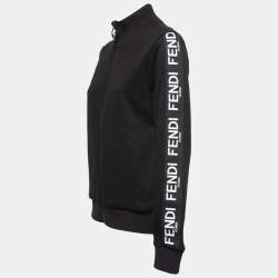 Fendi Black Cotton Logo Band Detail Zip-Up Jacket L