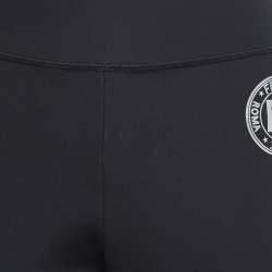 Pre Owned Fendi Black Jersey Logo Pattern Printed Leggings L