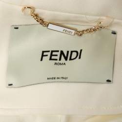 Pre Owned Fendi Cream Wool & Silk Belted Leather Pocket Jacket S
