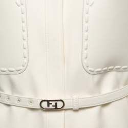 Pre Owned Fendi Cream Wool & Silk Belted Leather Pocket Jacket S