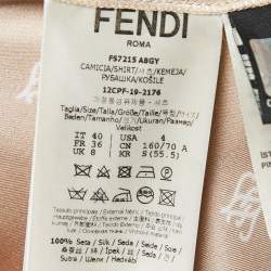 Pre Owned Fendi Beige Calligraphy Print Belted Collar Detail Blouse S