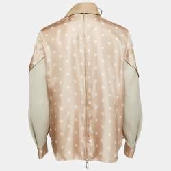 Pre Owned Fendi Beige Calligraphy Print Belted Collar Detail Blouse S