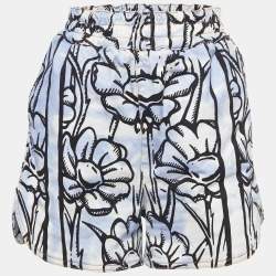 Fendi White Floral Print Denim Elasticised Waist Short S