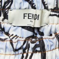 Fendi White Floral Print Denim Elasticised Waist Short S