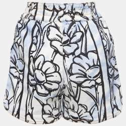 Fendi White Floral Print Denim Elasticised Waist Short S